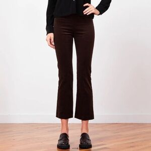NEW AVENUE MONTAIGNE Leo Cropped Kick Flare Pant Brown Fine Corduroy Trousers